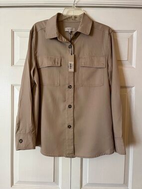NWT Martha Stewart Beige Button-Front Utility Shirt Jacket Size M